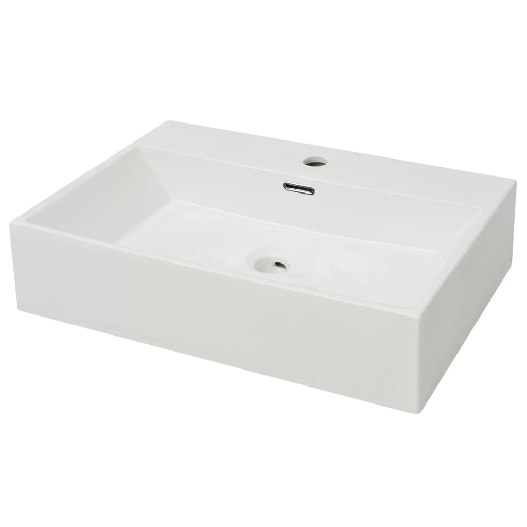 vidaXL Basin with Faucet Hole Ceramic White 60.5x42.5x14.5 cm