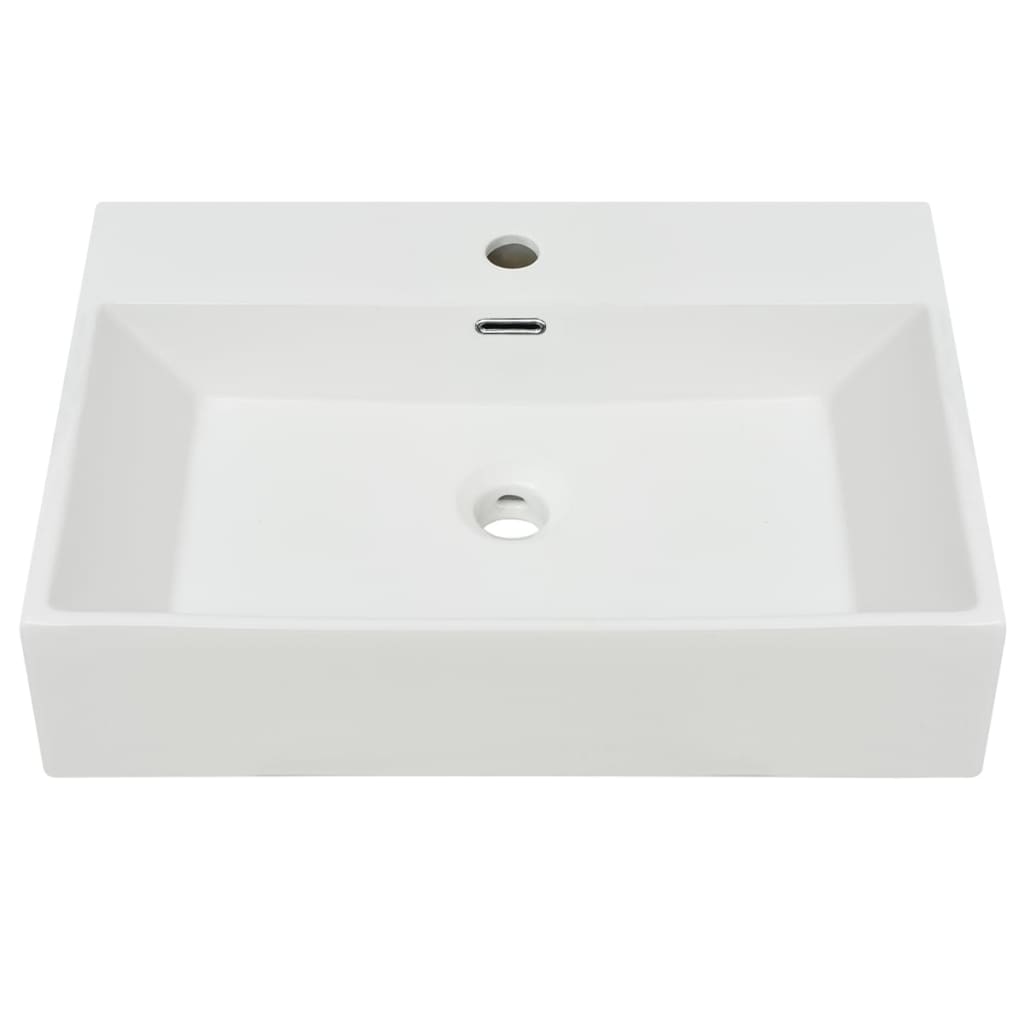 vidaXL Basin with Faucet Hole Ceramic White 60.5x42.5x14.5 cm