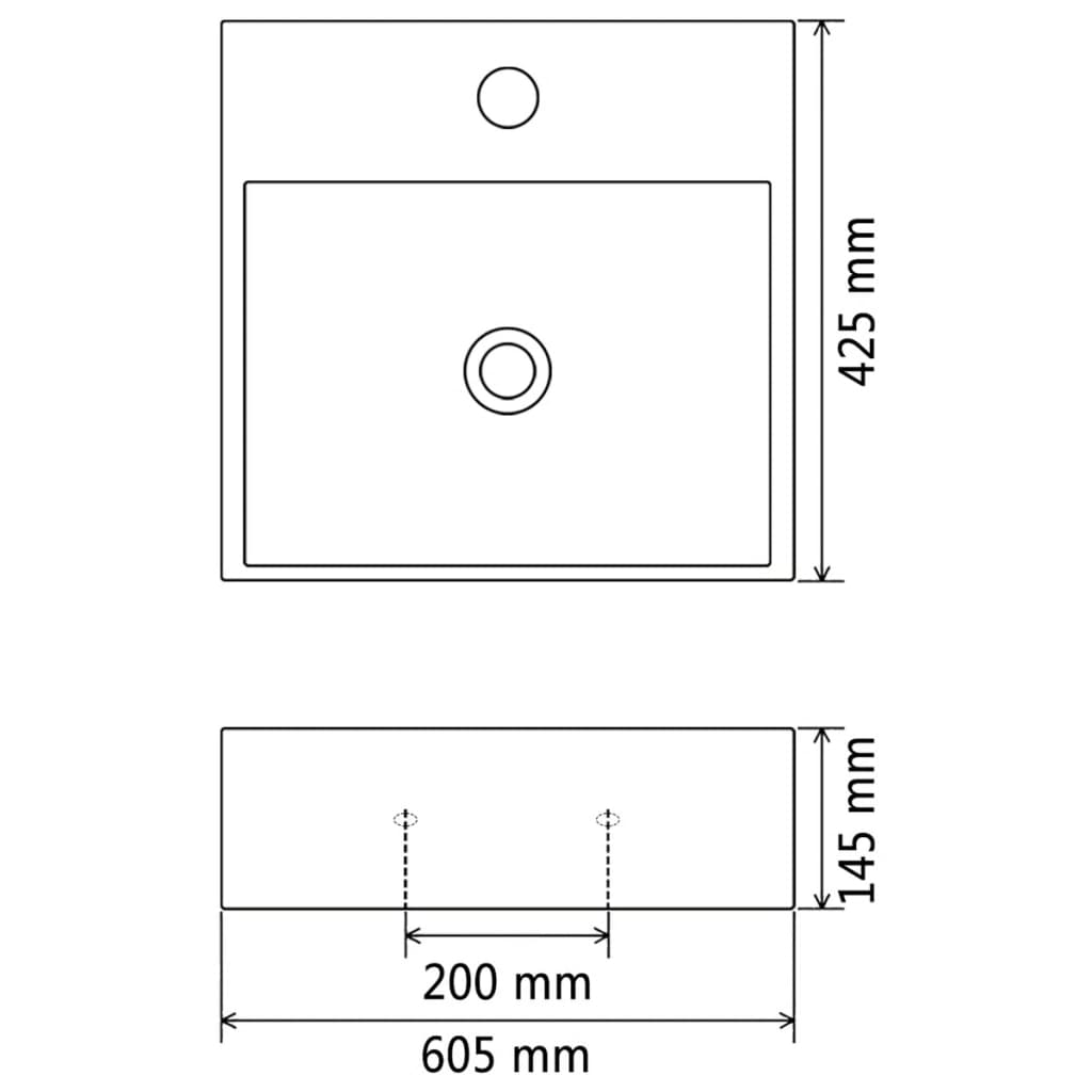 vidaXL Basin with Faucet Hole Ceramic White 60.5x42.5x14.5 cm