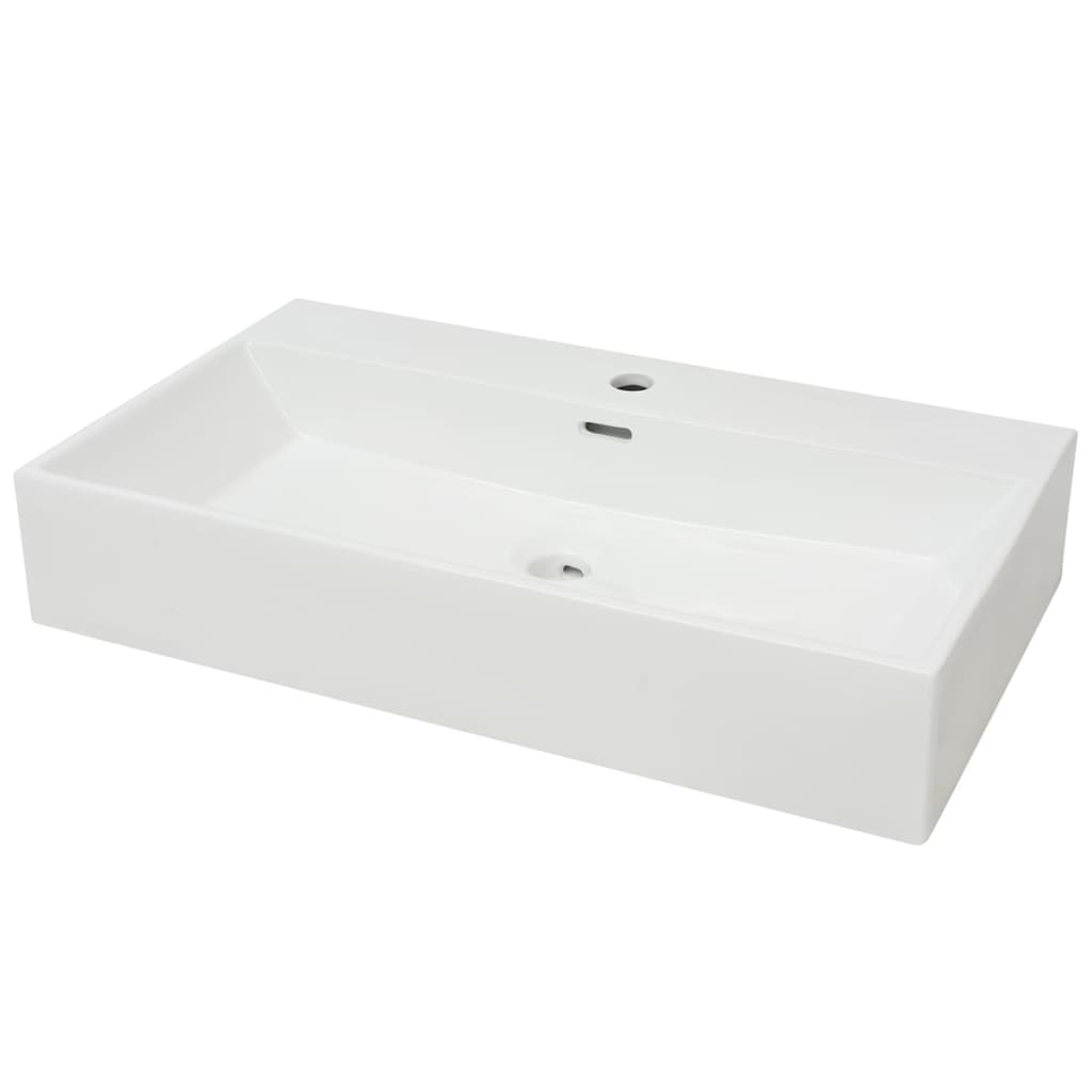 vidaXL Basin with Faucet Hole Ceramic White 76x42.5x14.5 cm