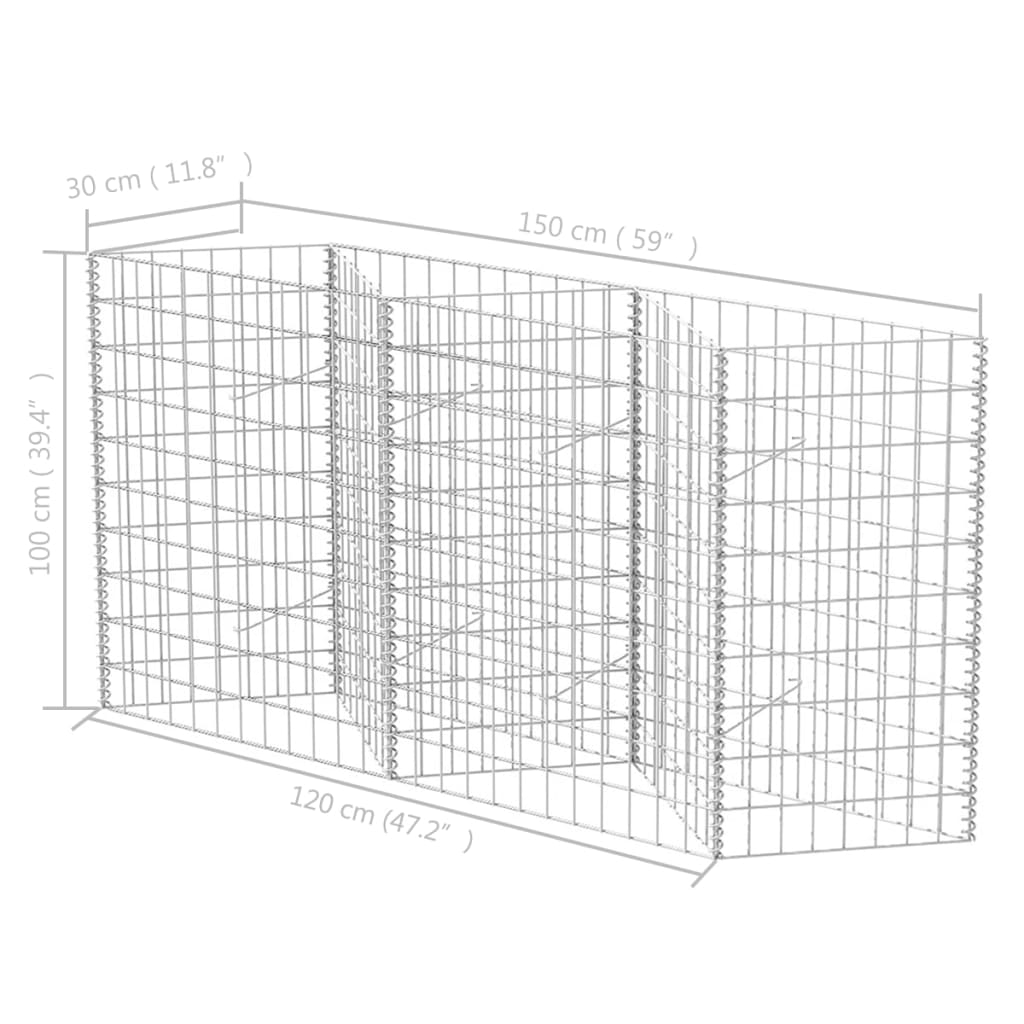 vidaXL Gabion Basket Galvanised Steel 120x30x100 cm