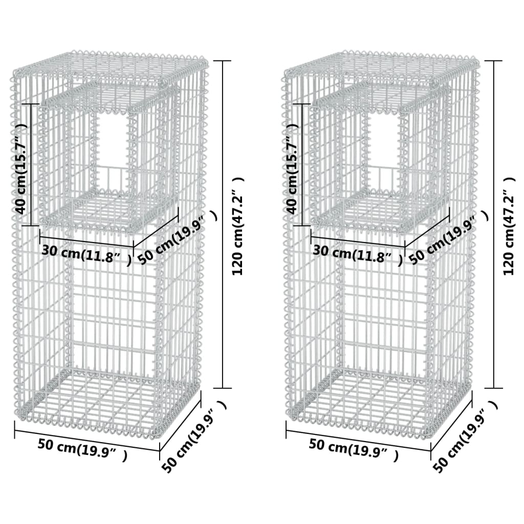 vidaXL Gabion Basket Posts/Planters 2 pcs Steel 50x50x120 cm