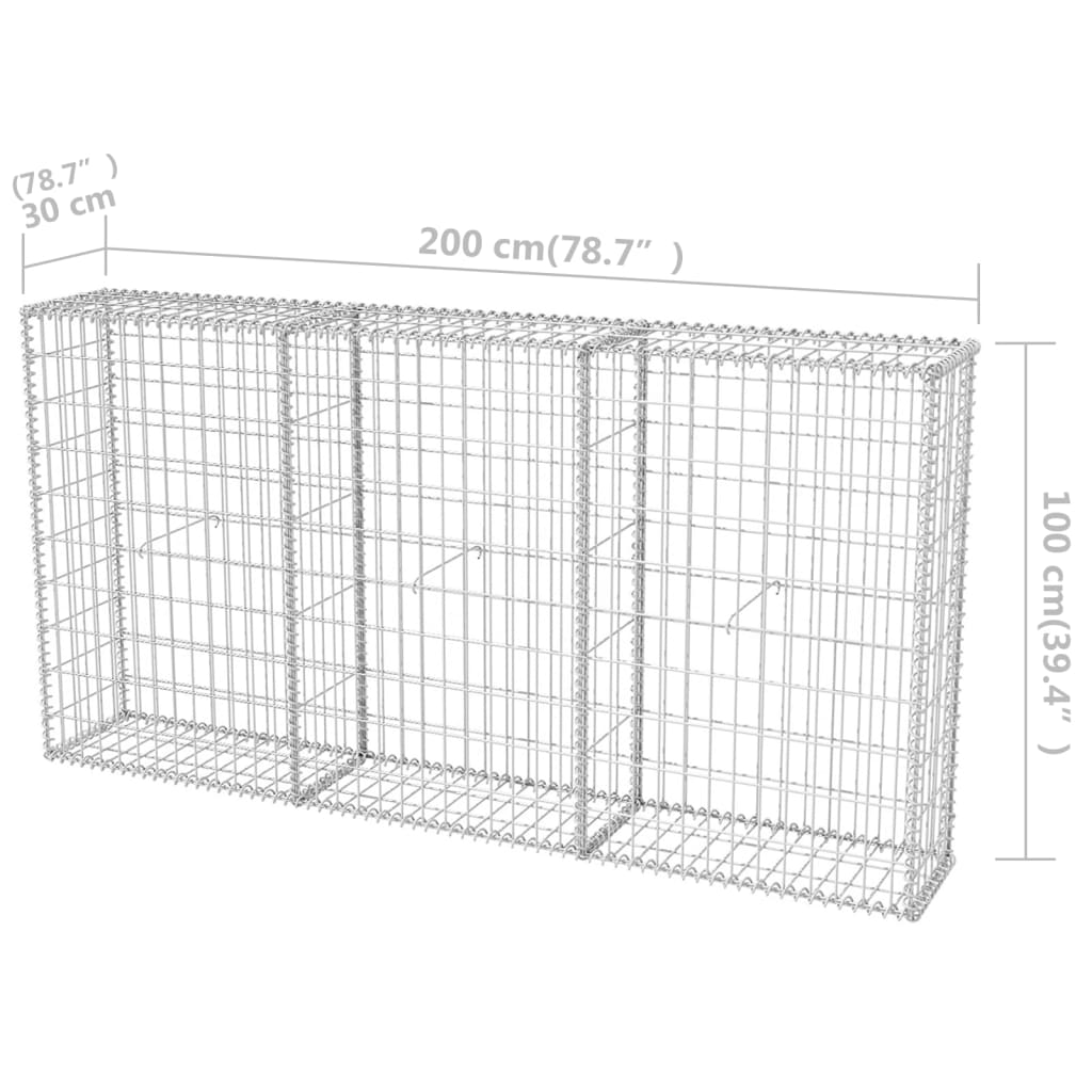 vidaXL Gabion Basket Galvanised Steel 200x30x100 cm