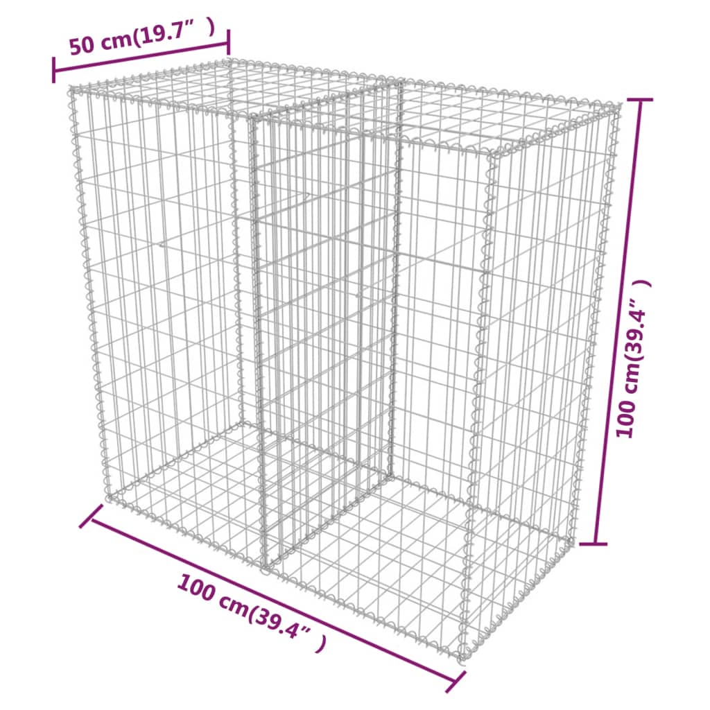 vidaXL Gabion Basket Galvanised Steel 100x50x100 cm