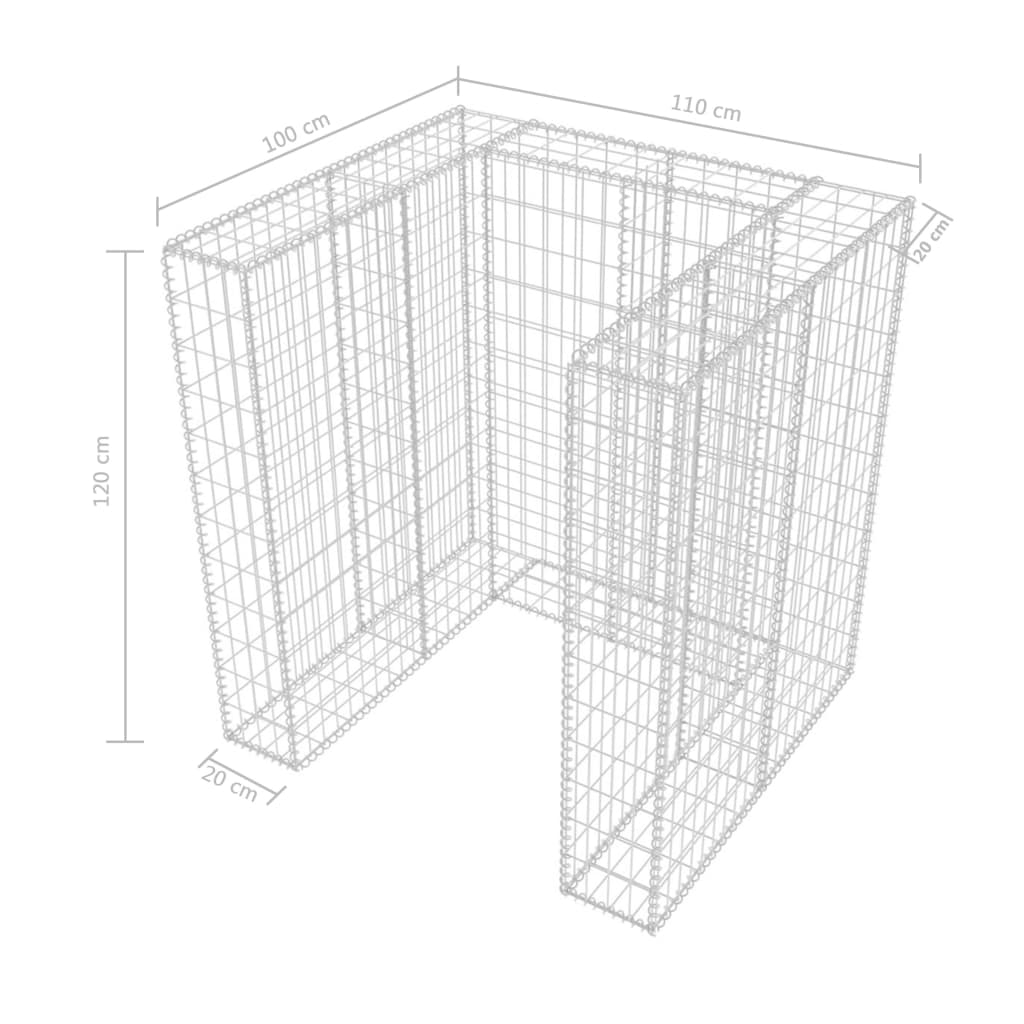 vidaXL Gabion Single Wheelie Bin Surround Steel 110x100x120 cm