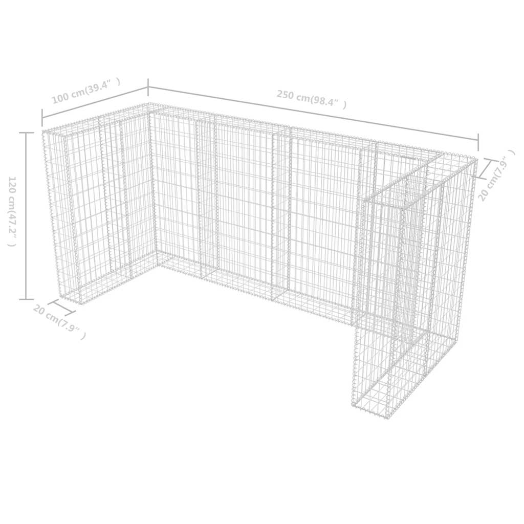 vidaXL Gabion Triple Wheelie Bin Surround Steel 250x100x120 cm