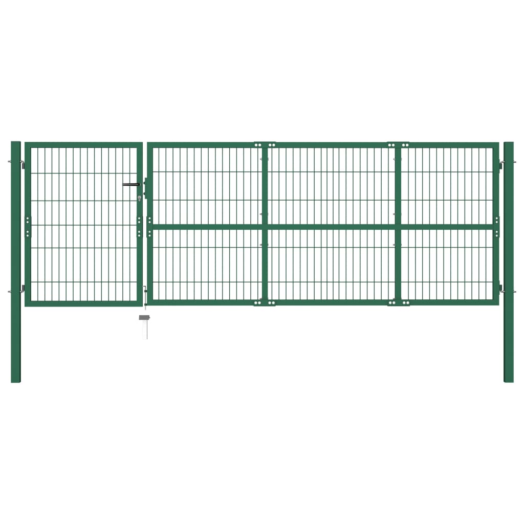 vidaXL Garden Fence Gate with Posts 350x100 cm Steel Green