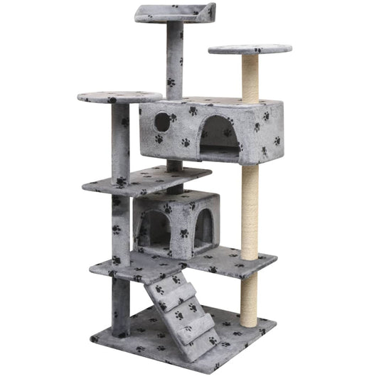 Cat Tree | Grey with black paw prints