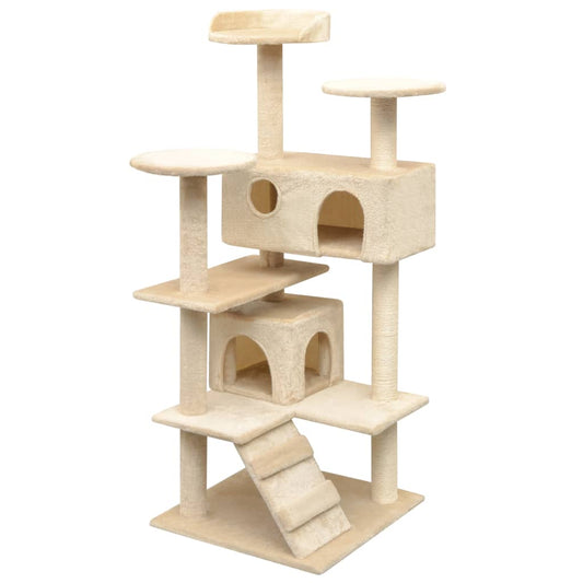 Cat Tree | Beige | Wooden frame, Sisal rope, Plush | 125 cm Height