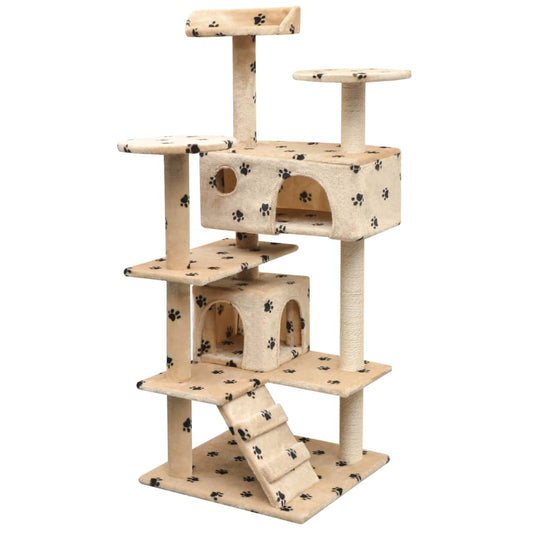 vidaXL Cat Tree with Sisal Scratching Posts 125 cm Paw Prints Beige