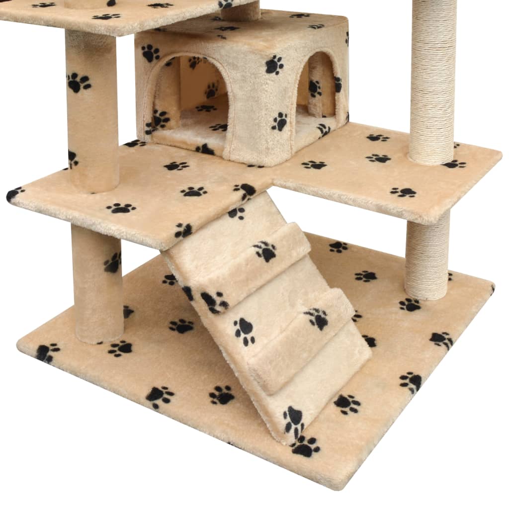 vidaXL Cat Tree with Sisal Scratching Posts 125 cm Paw Prints Beige