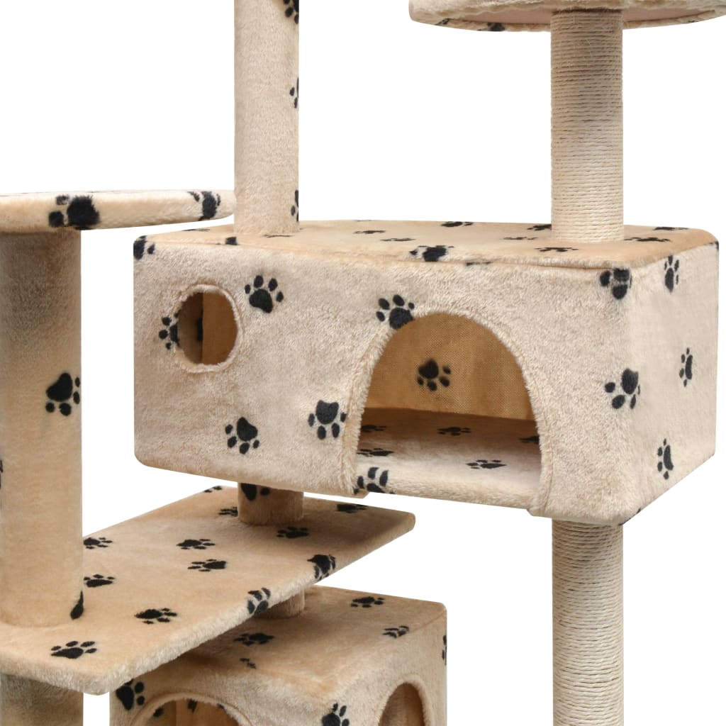 vidaXL Cat Tree with Sisal Scratching Posts 125 cm Paw Prints Beige