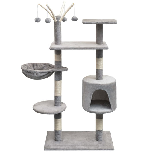 Cat Tree | Grey | Wooden frame, sisal rope, soft plush | Large | Durable
