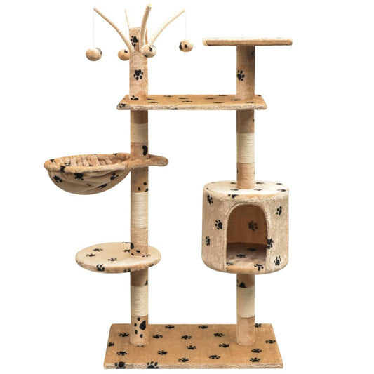 vidaXL Cat Tree with Sisal Scratching Posts 125 cm Paw Prints Beige