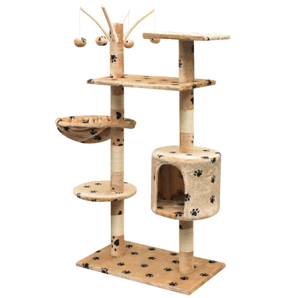 vidaXL Cat Tree with Sisal Scratching Posts 125 cm Paw Prints Beige