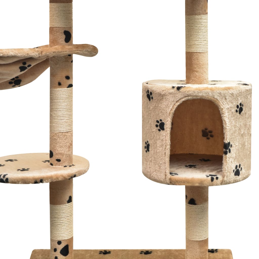 vidaXL Cat Tree with Sisal Scratching Posts 125 cm Paw Prints Beige