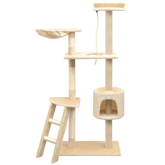 Cat Tree | Beige | Wooden frame, sisal rope, plush | 150 cm tall