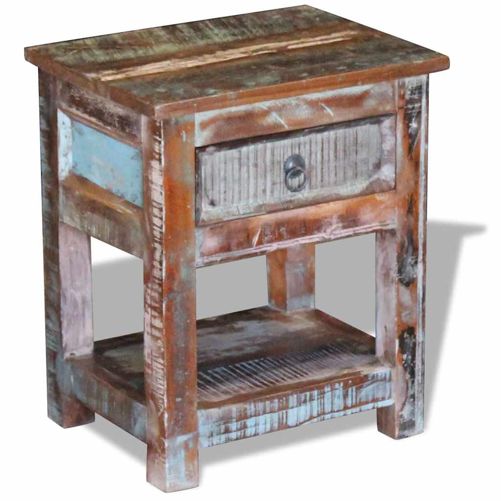 243456 vidaXL Side Table with 1 Drawer Solid Reclaimed Wood 43x33x51 cm