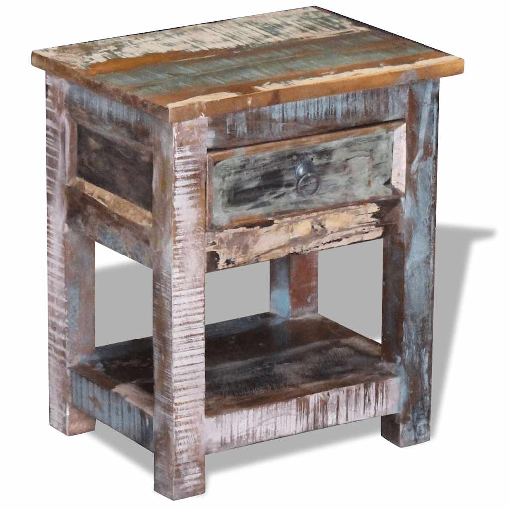 243456 vidaXL Side Table with 1 Drawer Solid Reclaimed Wood 43x33x51 cm