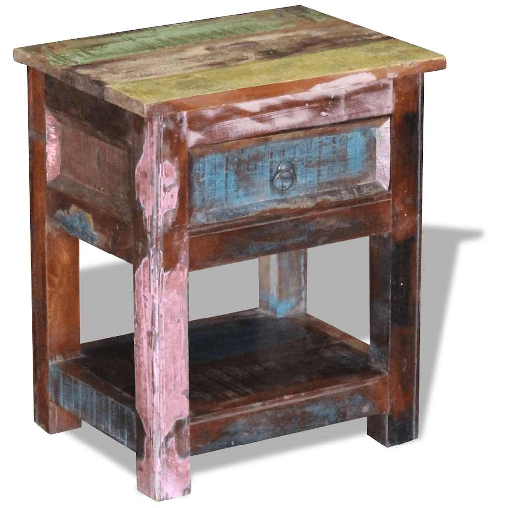 243456 vidaXL Side Table with 1 Drawer Solid Reclaimed Wood 43x33x51 cm