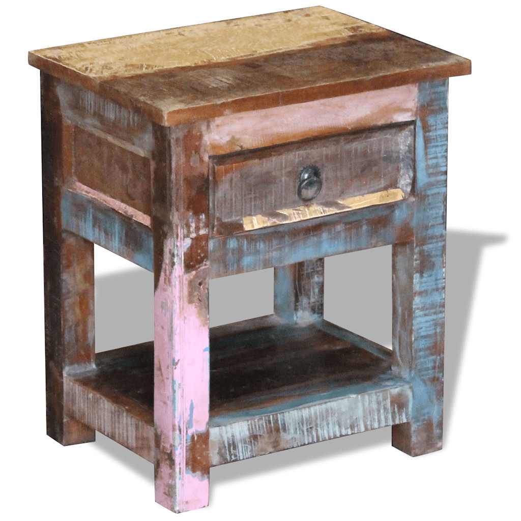 243456 vidaXL Side Table with 1 Drawer Solid Reclaimed Wood 43x33x51 cm