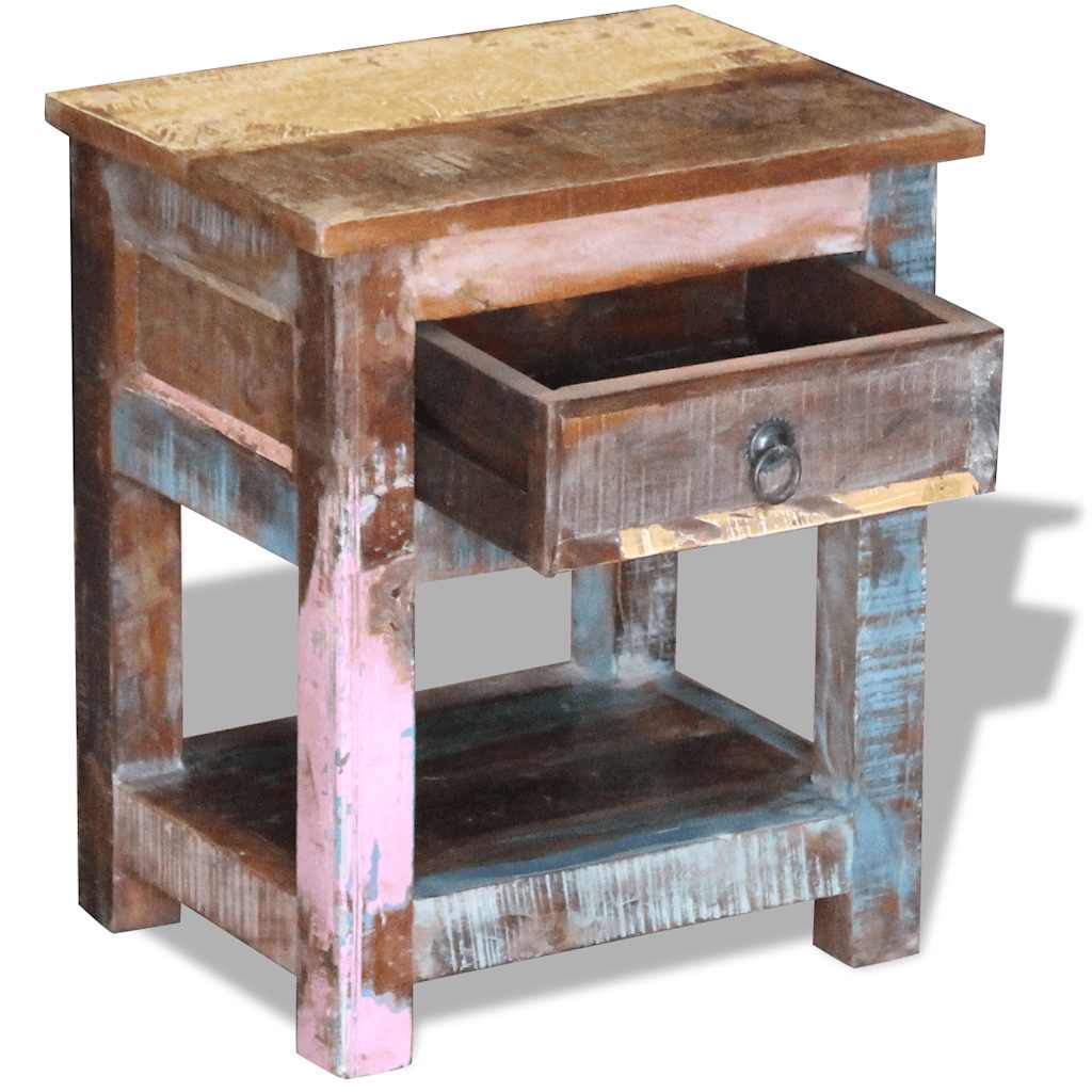 243456 vidaXL Side Table with 1 Drawer Solid Reclaimed Wood 43x33x51 cm
