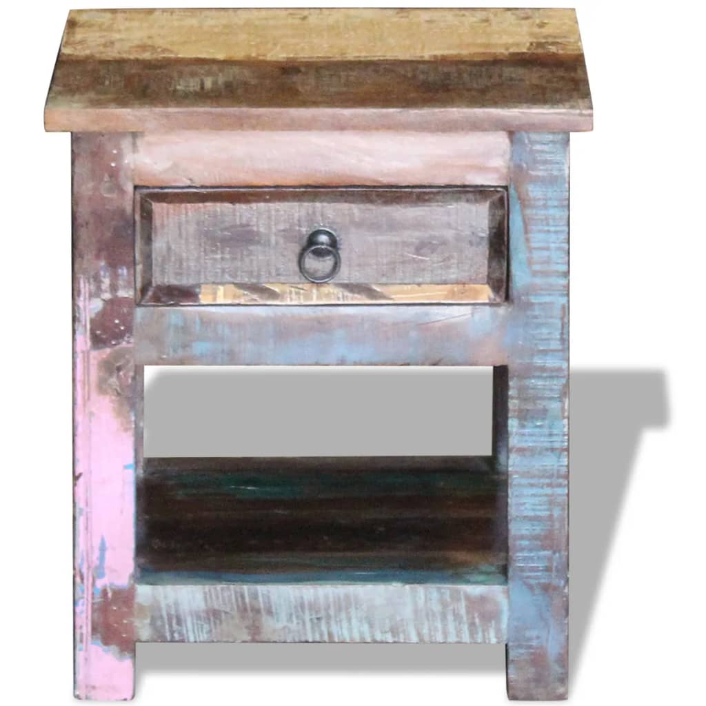 243456 vidaXL Side Table with 1 Drawer Solid Reclaimed Wood 43x33x51 cm
