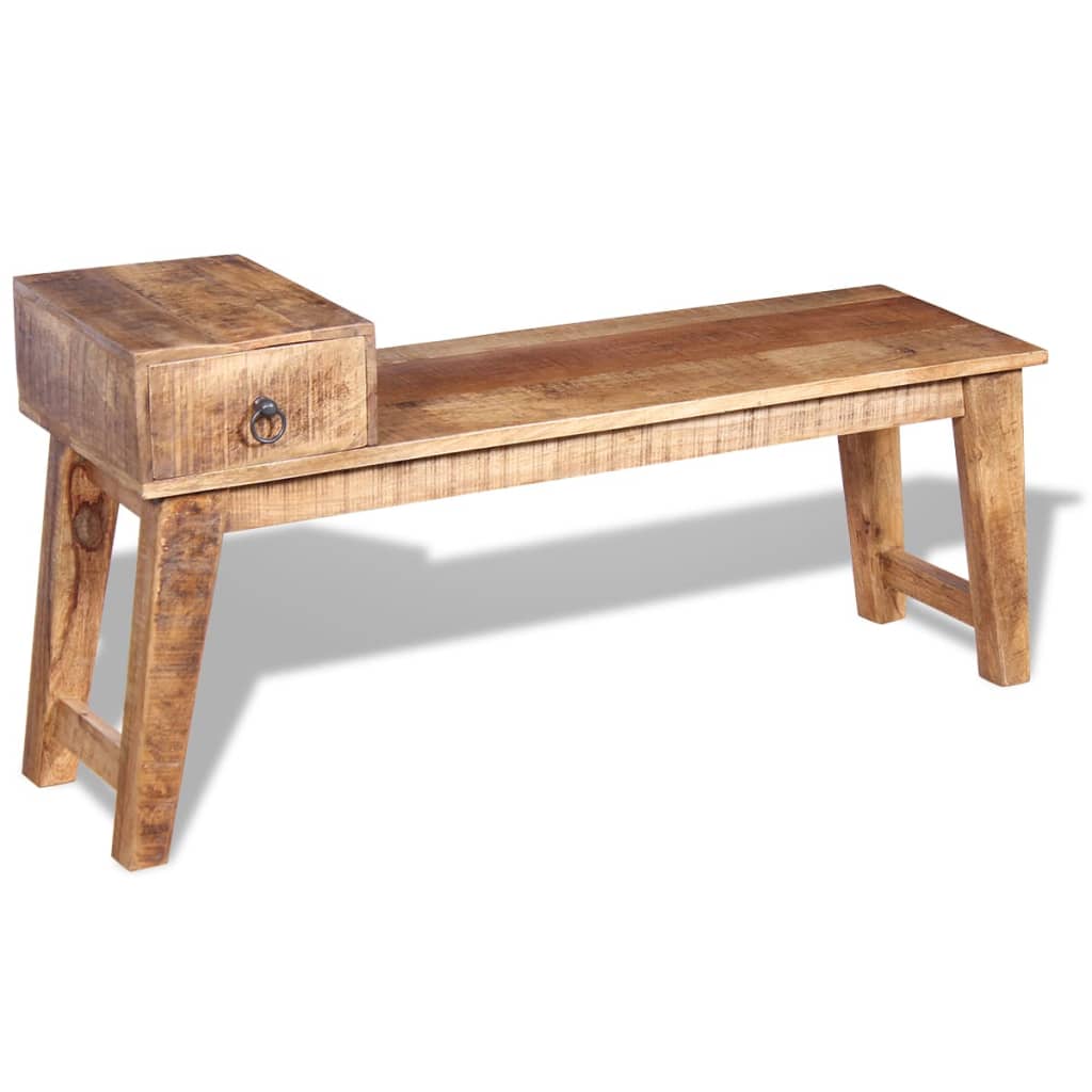 vidaXL Bench with Drawer Solid Mango Wood 120x36x60 cm