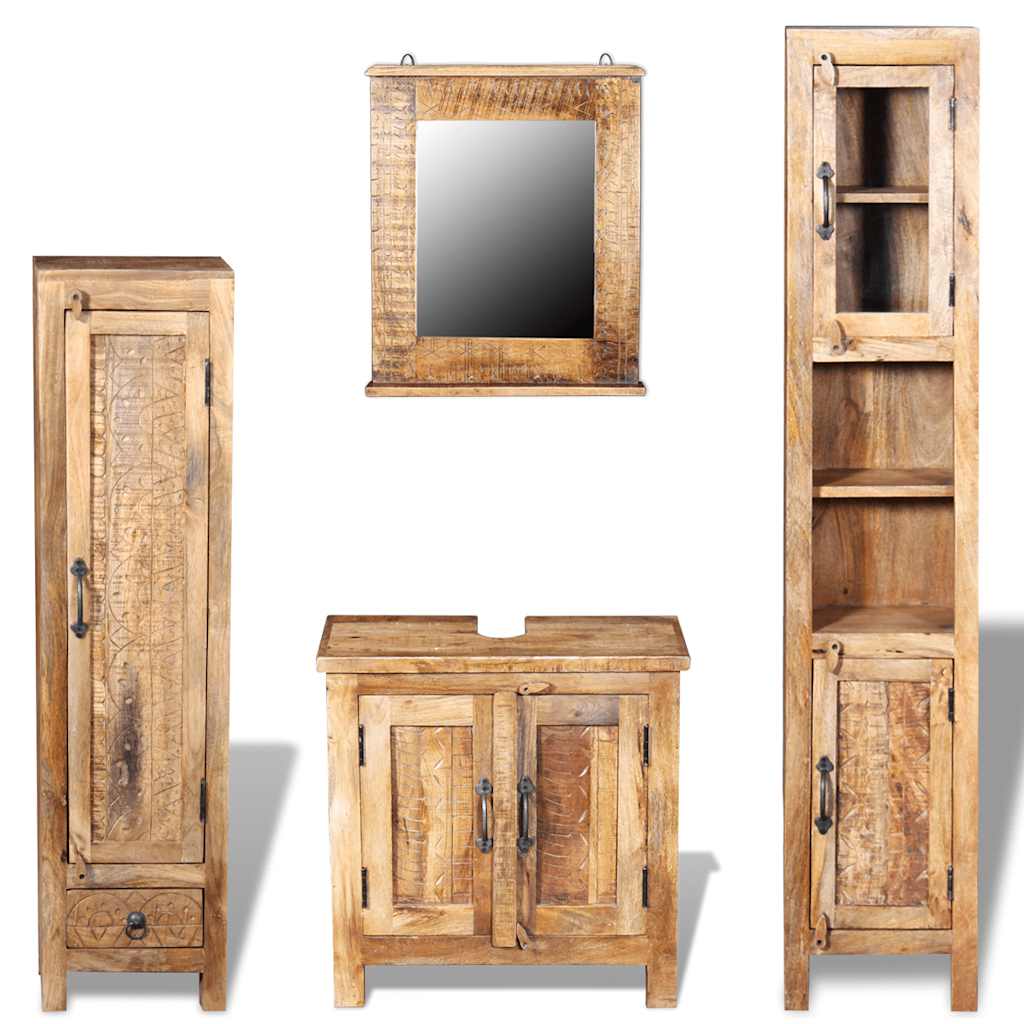 243463 vidaXL Vanity Cabinet with Mirror and 2 Side Cabinets Solid Mango Wood