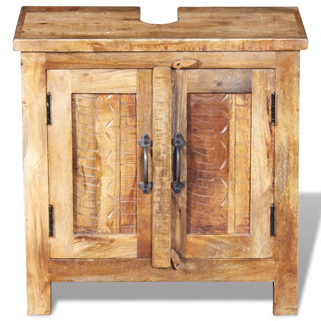 243463 vidaXL Vanity Cabinet with Mirror and 2 Side Cabinets Solid Mango Wood