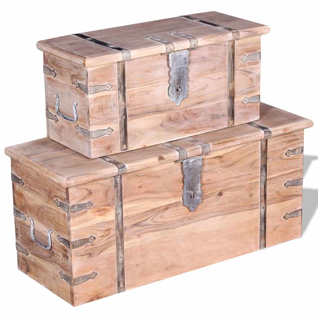 244054 vidaXL Two Piece Storage Chest Set Acacia Wood