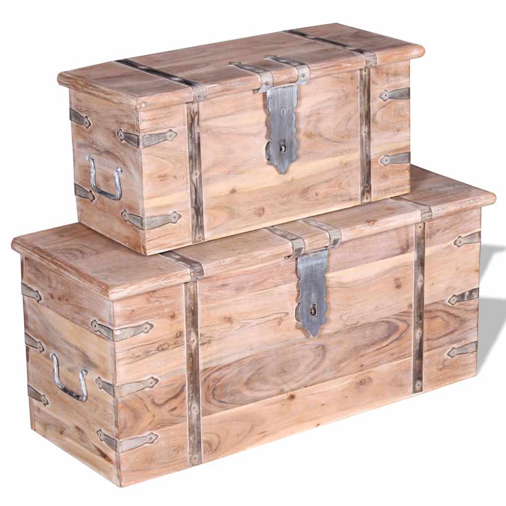 244054 vidaXL Two Piece Storage Chest Set Acacia Wood
