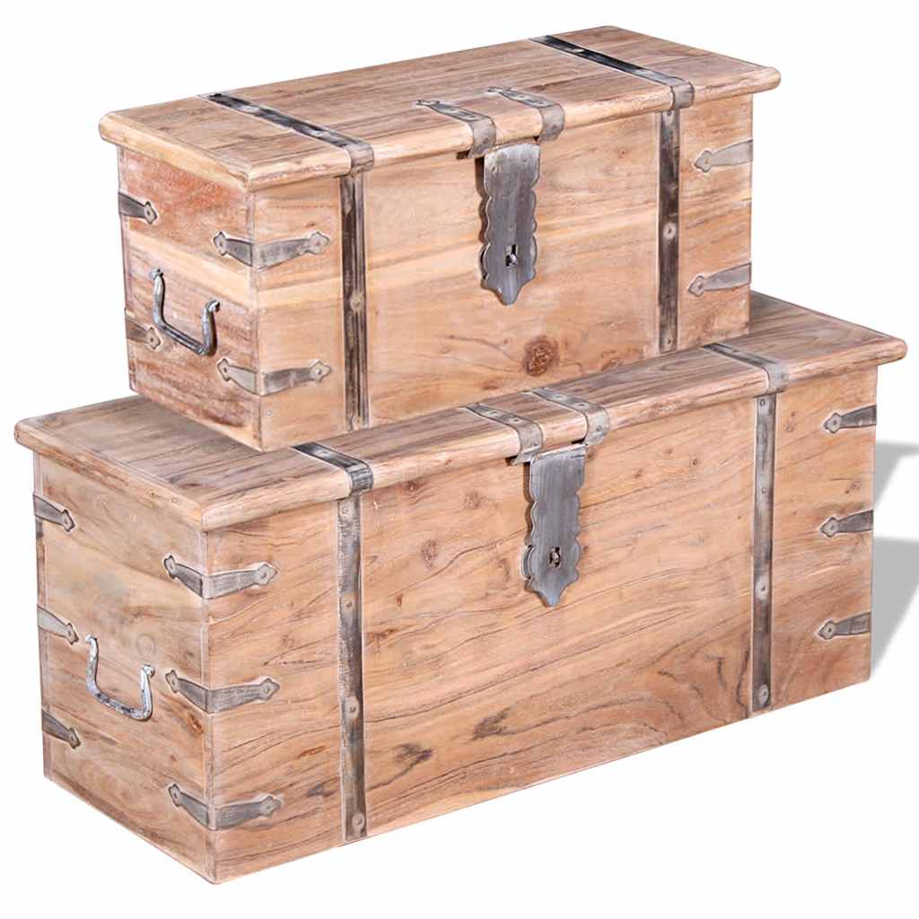244054 vidaXL Two Piece Storage Chest Set Acacia Wood