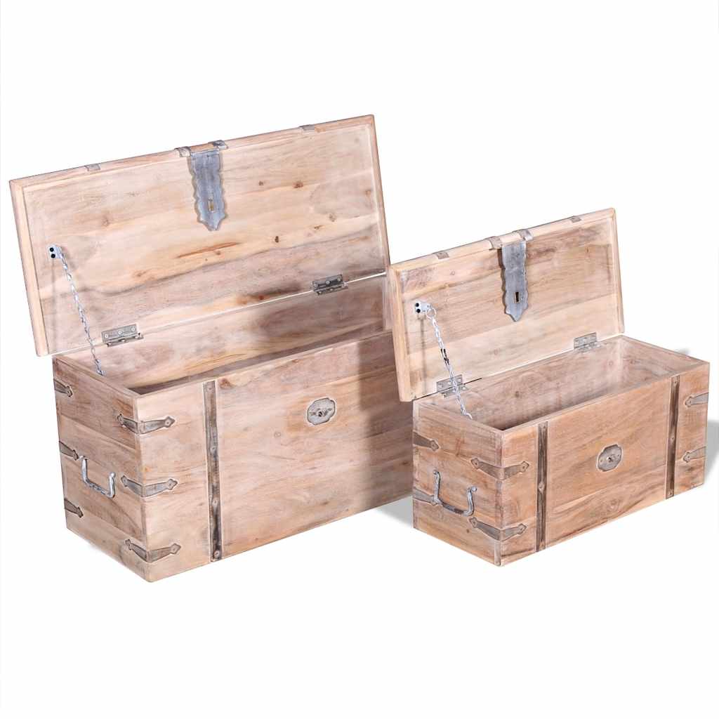 244054 vidaXL Two Piece Storage Chest Set Acacia Wood