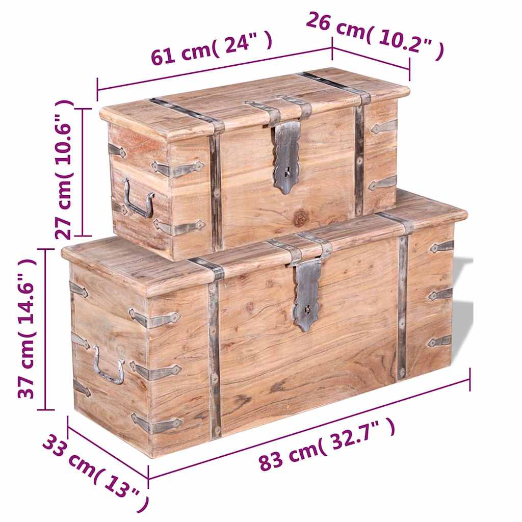 244054 vidaXL Two Piece Storage Chest Set Acacia Wood