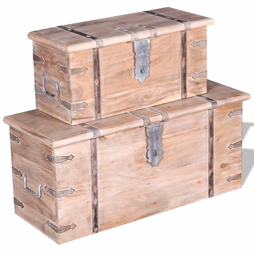 244054 vidaXL Two Piece Storage Chest Set Acacia Wood