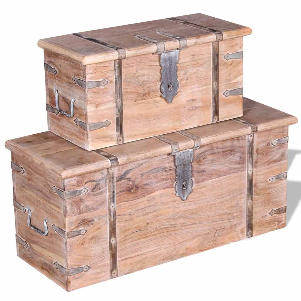 244054 vidaXL Two Piece Storage Chest Set Acacia Wood