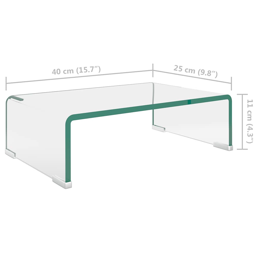 244126 vidaXL TV Stand/Monitor Riser Glass Clear 40x25x11 cm