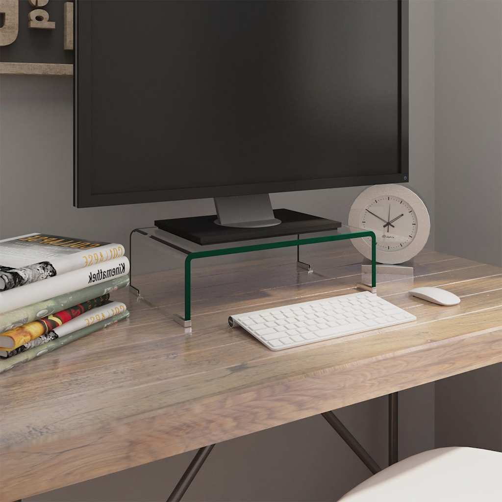 244126 vidaXL TV Stand/Monitor Riser Glass Clear 40x25x11 cm