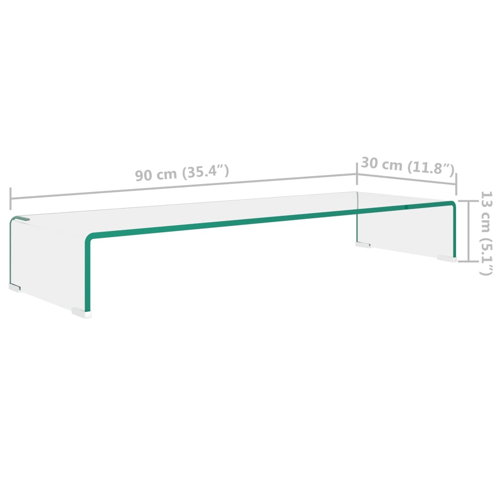 vidaXL TV Stand/Monitor Riser Glass Clear 90x30x13 cm