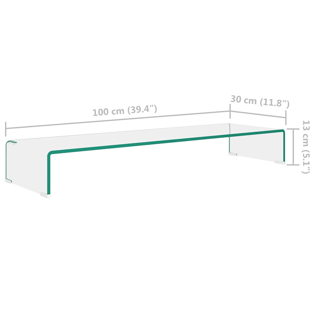 244131 vidaXL TV Stand/Monitor Riser Glass Clear 100x30x13 cm