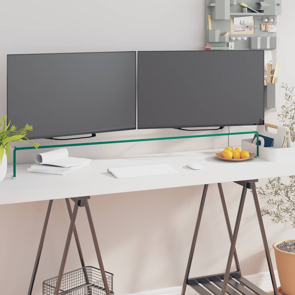 244132 vidaXL TV Stand/Monitor Riser Glass Clear 110x30x13 cm