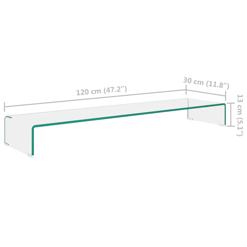 vidaXL TV Stand/Monitor Riser Glass Clear 120x30x13 cm