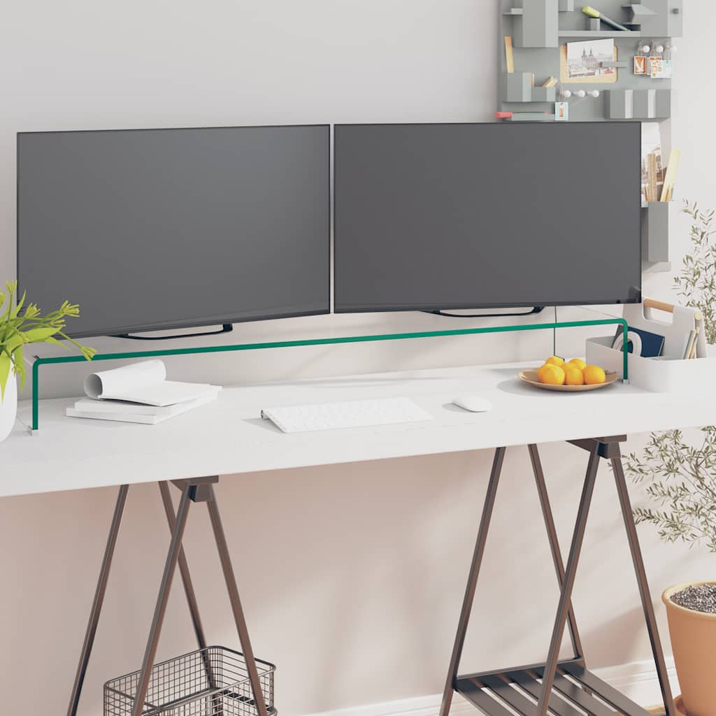 244133 vidaXL TV Stand/Monitor Riser Glass Clear 120x30x13 cm