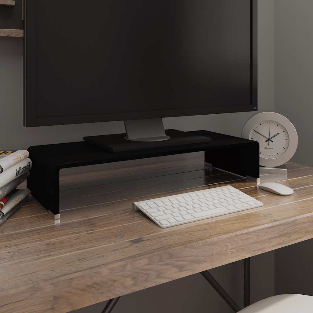 244135 vidaXL TV Stand/Monitor Riser Glass Black 60x25x11 cm
