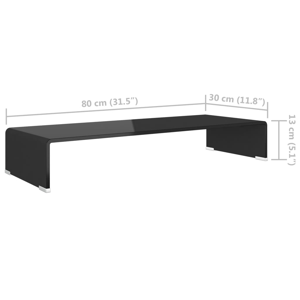 TV Stand | Black | Tempered glass | 80 cm x 30 cm x 13 cm | Sleek