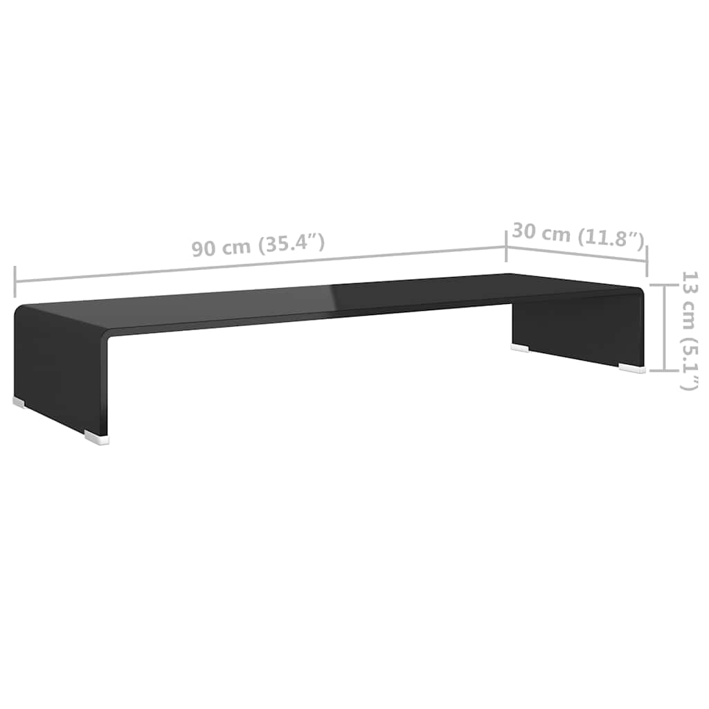 244138 vidaXL TV Stand/Monitor Riser Glass Black 90x30x13 cm