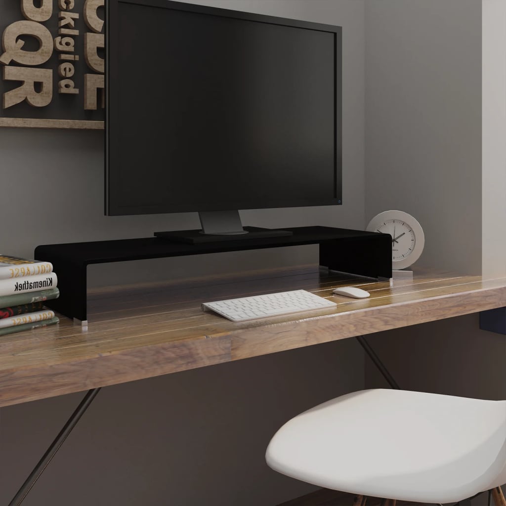 TV Stand | Black | Tempered Glass, Plastic | Medium | Glass surface