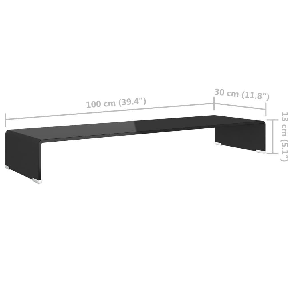 vidaXL TV Stand/Monitor Riser Glass Black 100x30x13 cm