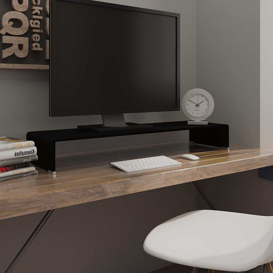 244139 vidaXL TV Stand/Monitor Riser Glass Black 100x30x13 cm